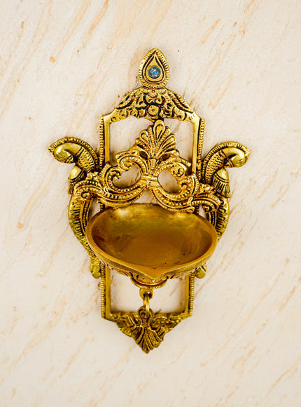 Brass Parrot Wall Hanging Diya with Single & Five Face Diya - WL4358