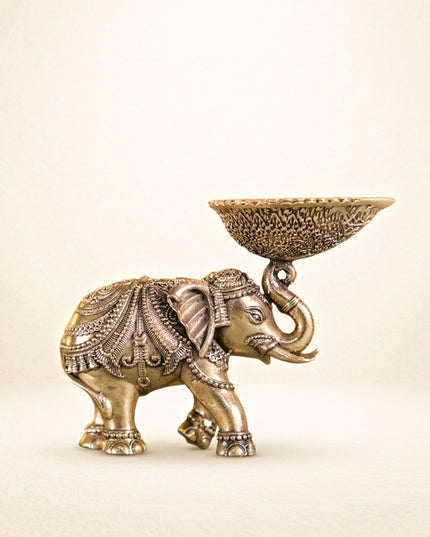 Brass Elephant with Diya - Set of 2 - WL4914