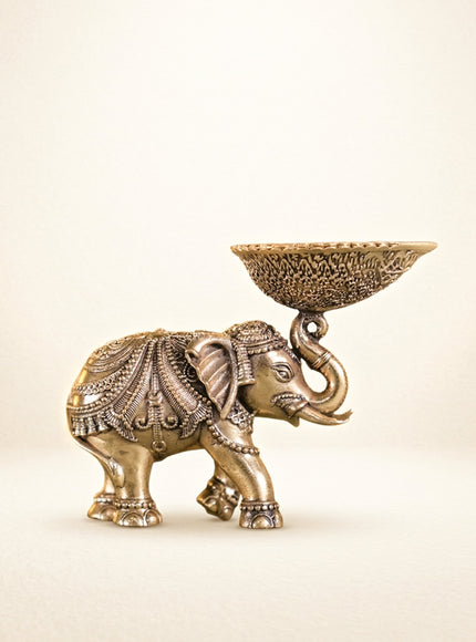 Brass Elephant with Diya - Set of 2 - WL4914