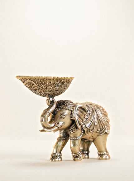 Brass Elephant with Diya - Set of 2 - WL4914