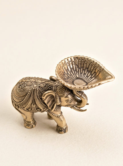 Brass Elephant with Diya - Set of 2 - WL4914