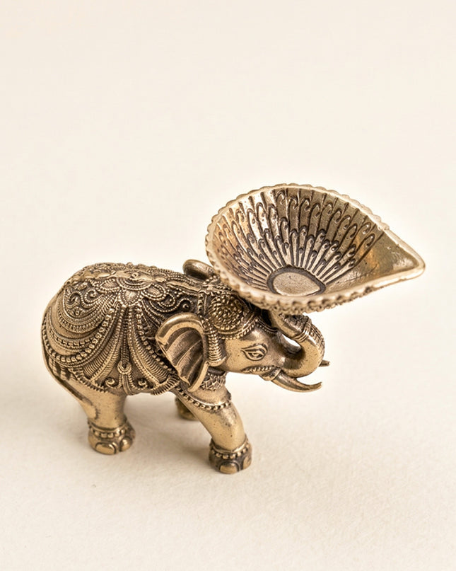 Brass Elephant with Diya - Set of 2 - WL4914