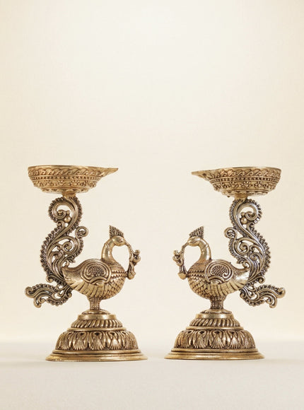 Brass Annapakshi with Diya - Set of 2 - WL4915