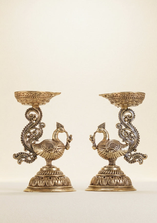 Brass Annapakshi with Diya - Set of 2 - WL4915