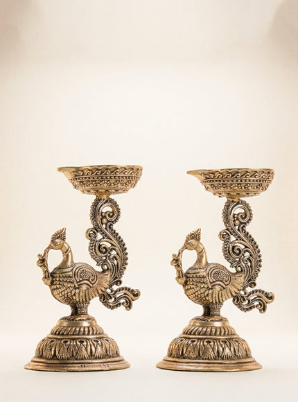 Brass Annapakshi with Diya - Set of 2 - WL4915