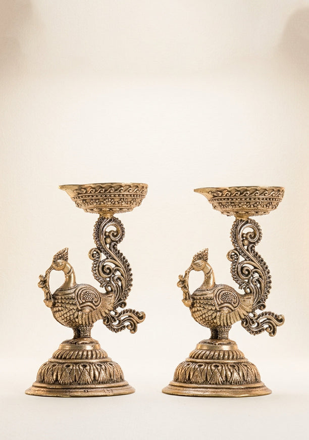 Brass Annapakshi with Diya - Set of 2 - WL4915