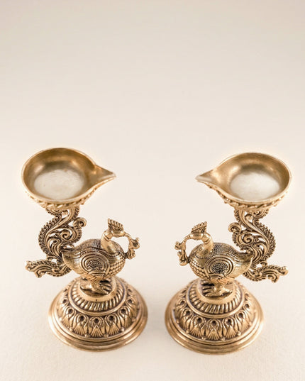Brass Annapakshi with Diya - Set of 2 - WL4915