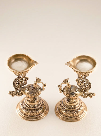 Brass Annapakshi with Diya - Set of 2 - WL4915