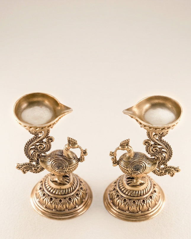 Brass Annapakshi with Diya - Set of 2 - WL4915