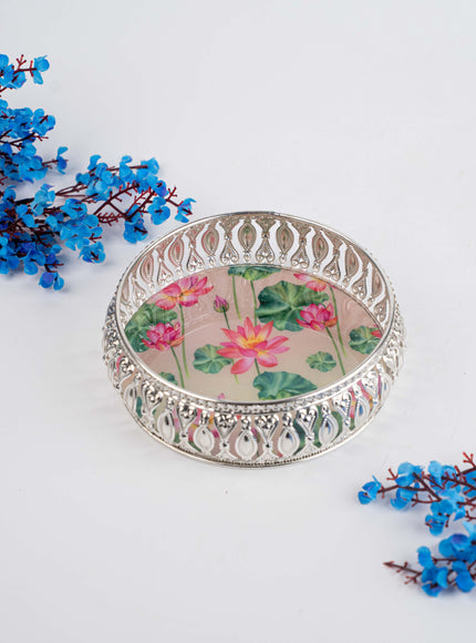 German Silver Tray with Pichwai Print - 6 inch - WL5117