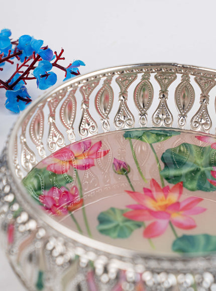 German Silver Tray with Pichwai Print - 6 inch - WL5117