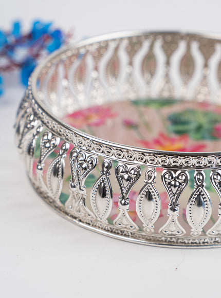 German Silver Tray with Pichwai Print - 6 inch - WL5117