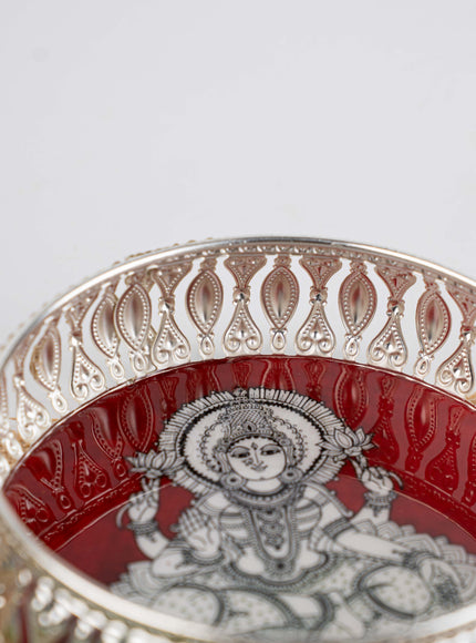 German Silver Tray with Madhubani Print - 6 inch - WL5118