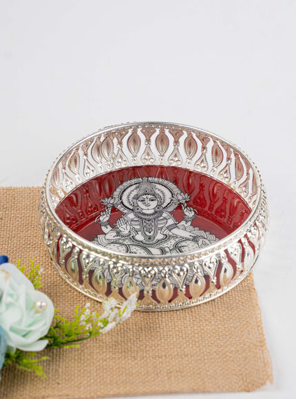 German Silver Tray with Madhubani Print - 6 inch - WL5118