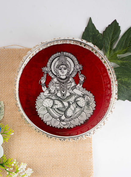 German Silver Tray with Madhubani Print - 6 inch - WL5118