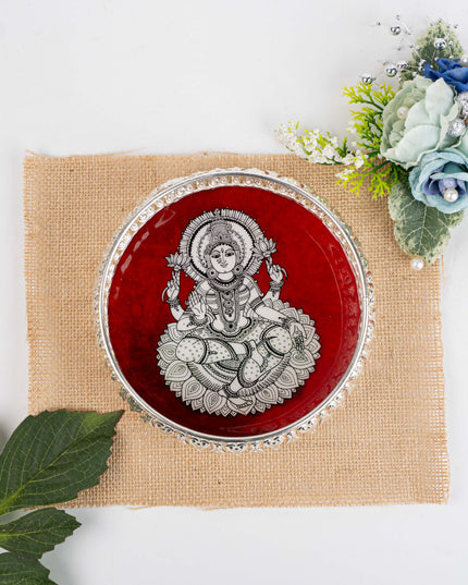 German Silver Tray with Madhubani Print - 6 inch - WL5118