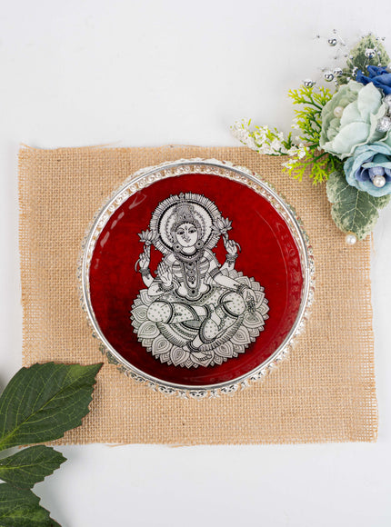 German Silver Tray with Madhubani Print - 6 inch - WL5118