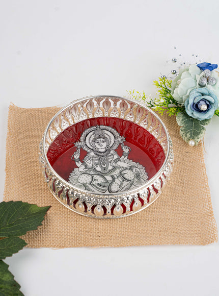 German Silver Tray with Madhubani Print - 6 inch - WL5118