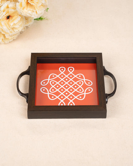 Wooden Tray with Kolam Digital Print - 6x6 inch - WL5124-3