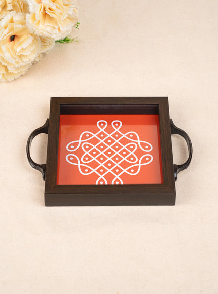 Wooden Tray with Kolam Digital Print - 6x6 inch - WL5124-3