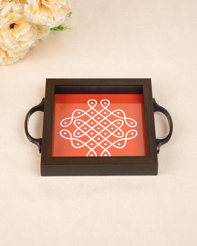 Wooden Tray with Kolam Digital Print - 6x6 inch - WL5124-3