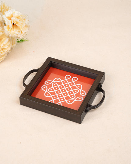 Wooden Tray with Kolam Digital Print - 6x6 inch - WL5124-3