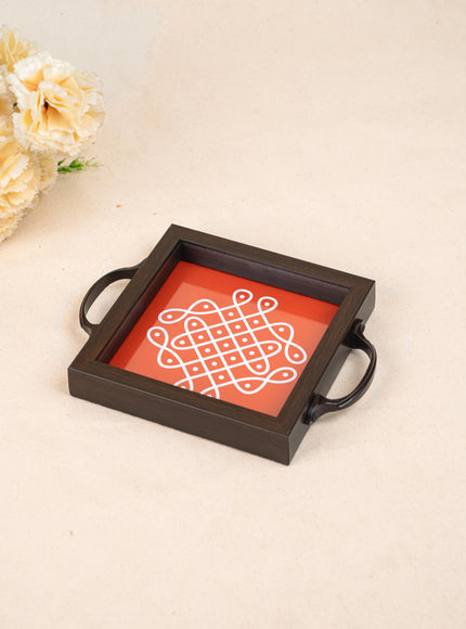 Wooden Tray with Kolam Digital Print - 6x6 inch - WL5124-3