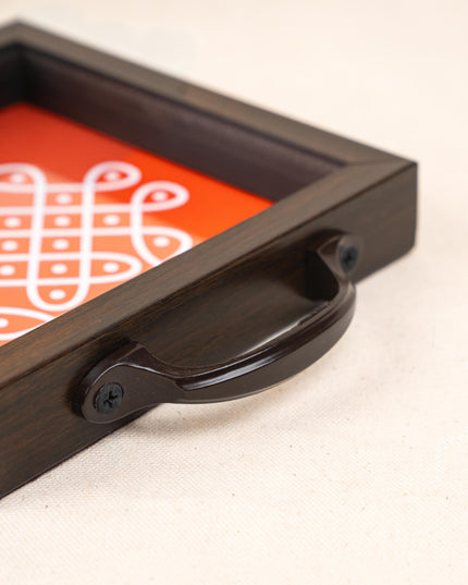 Wooden Tray with Kolam Digital Print - 6x6 inch - WL5124-3