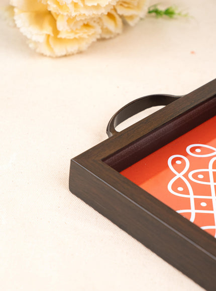 Wooden Tray with Kolam Digital Print - 6x6 inch - WL5124-3