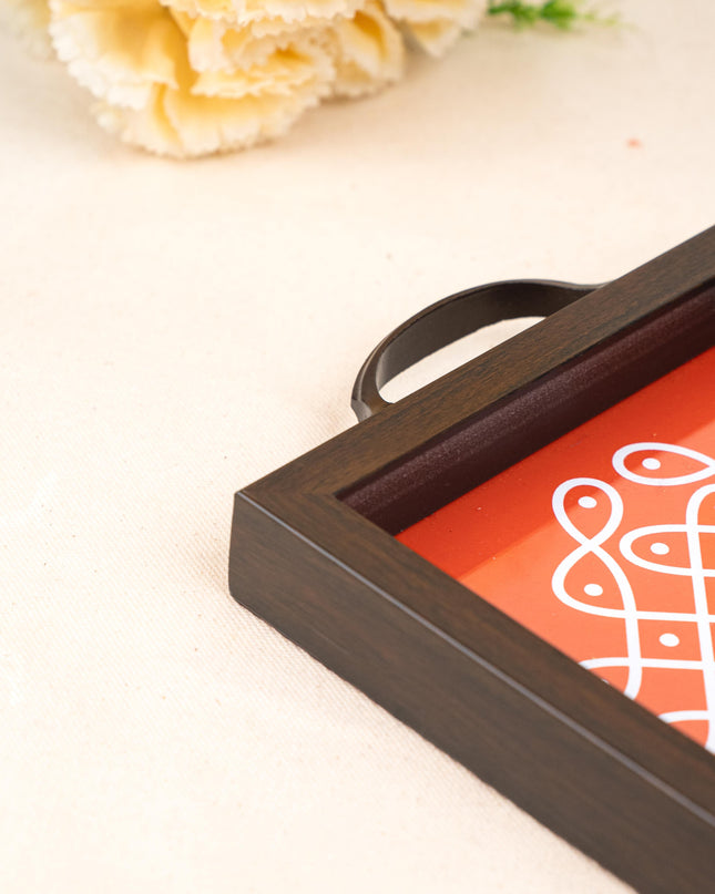 Wooden Tray with Kolam Digital Print - 6x6 inch - WL5124-3