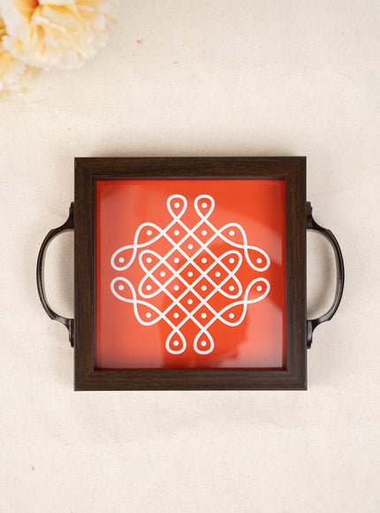 Wooden Tray with Kolam Digital Print - 6x6 inch - WL5124-3