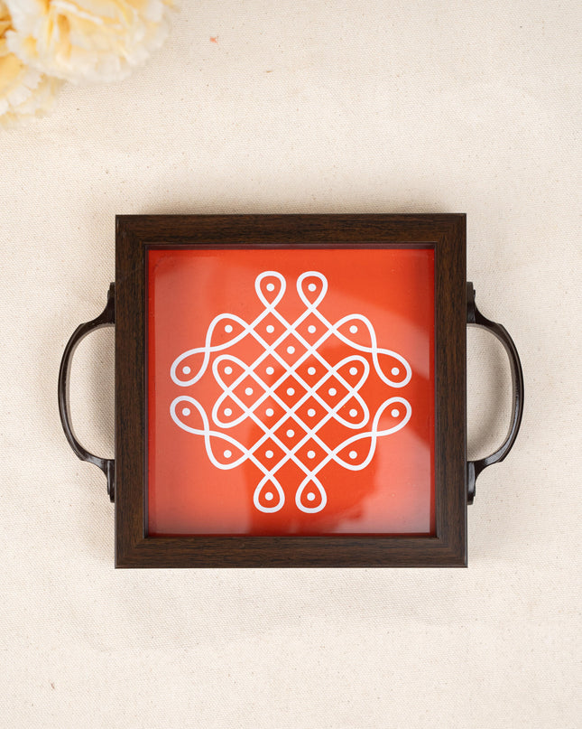 Wooden Tray with Kolam Digital Print - 6x6 inch - WL5124-3