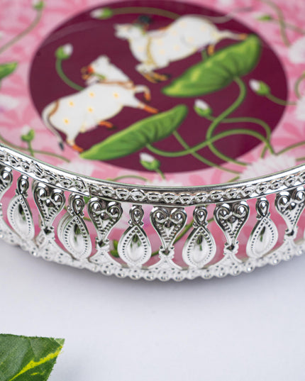 German Silver Pichwai Tray - Pink - 8 inch - WL5217-2