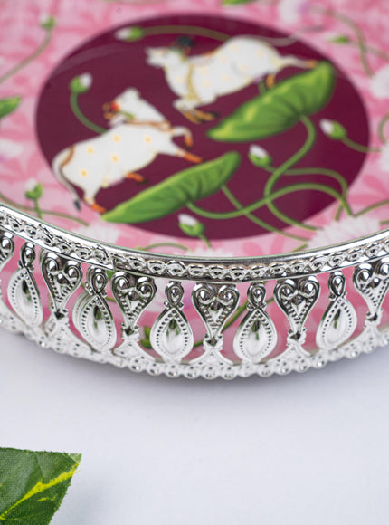 German Silver Pichwai Tray - Pink - 8 inch - WL5217-2