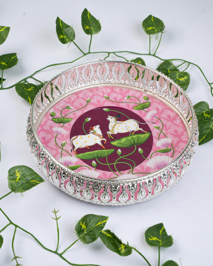 German Silver Pichwai Tray - Pink - 8 inch - WL5217-2