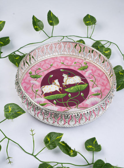 German Silver Pichwai Tray - Pink - 8 inch - WL5217-2