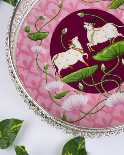 German Silver Pichwai Tray - Pink - 8 inch - WL5217-2
