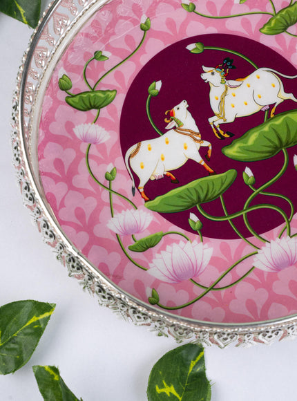 German Silver Pichwai Tray - Pink - 8 inch - WL5217-2