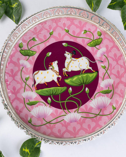 German Silver Pichwai Tray - Pink - 8 inch - WL5217-2