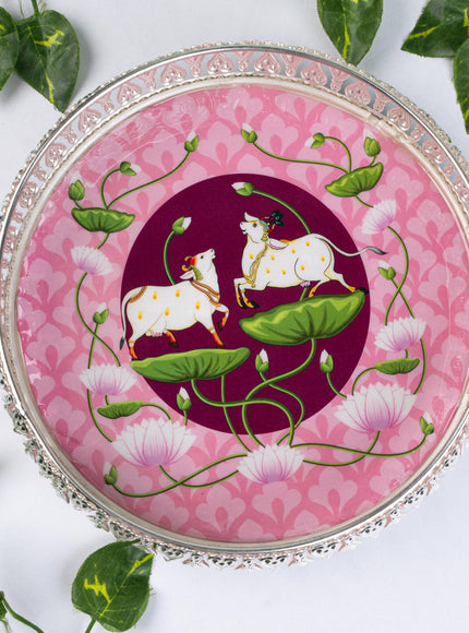 German Silver Pichwai Tray - Pink - 8 inch - WL5217-2