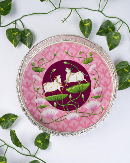 German Silver Pichwai Tray - Pink - 8 inch - WL5217-2