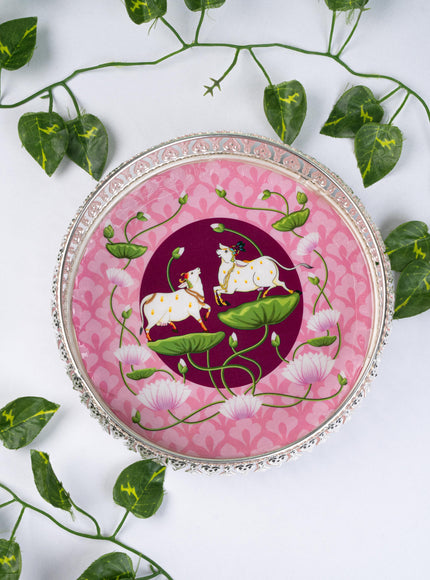 German Silver Pichwai Tray - Pink - 8 inch - WL5217-2