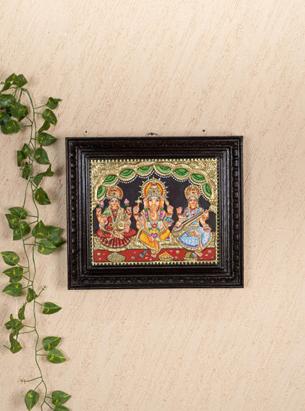 Tanjore Painting - Lakshmi-Ganesha-Saraswathi - Semi Embossed - 12x10 inch - WL5237