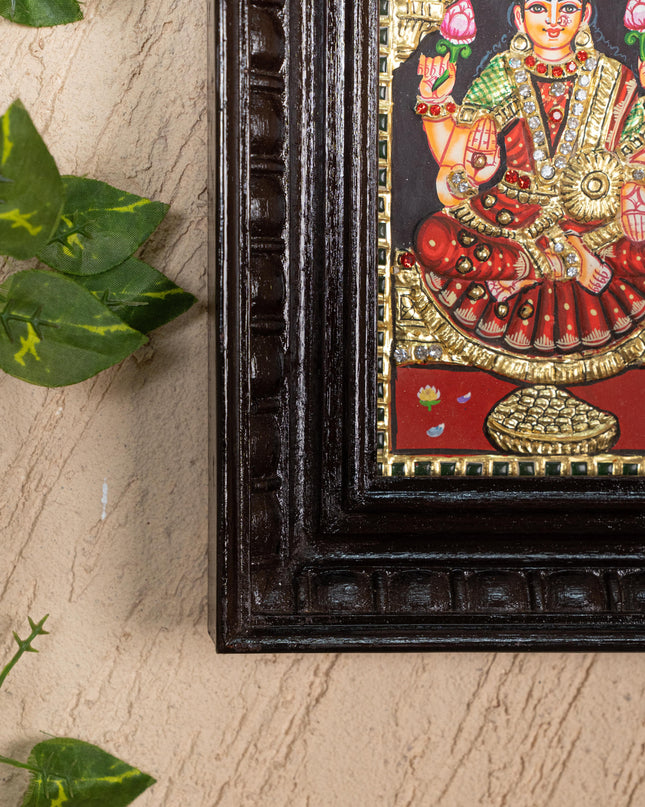 Tanjore Painting - Lakshmi-Ganesha-Saraswathi - Semi Embossed - 12x10 inch - WL5237