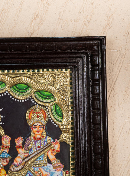 Tanjore Painting - Lakshmi-Ganesha-Saraswathi - Semi Embossed - 12x10 inch - WL5237