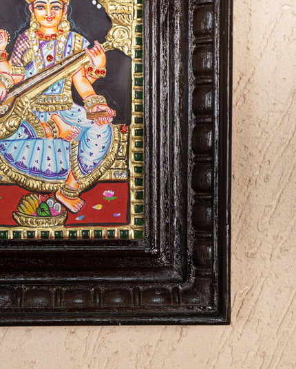Tanjore Painting - Lakshmi-Ganesha-Saraswathi - Semi Embossed - 12x10 inch - WL5237
