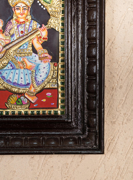 Tanjore Painting - Lakshmi-Ganesha-Saraswathi - Semi Embossed - 12x10 inch - WL5237