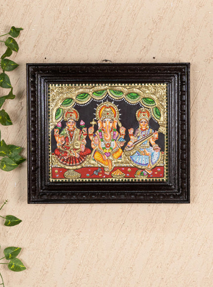 Tanjore Painting - Lakshmi-Ganesha-Saraswathi - Semi Embossed - 12x10 inch - WL5237