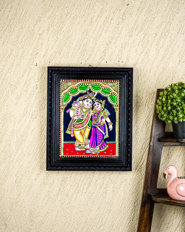 Tanjore Painting - Radha-Krishna - Flat (Gold Foil) - 15x12 inch - WL5336