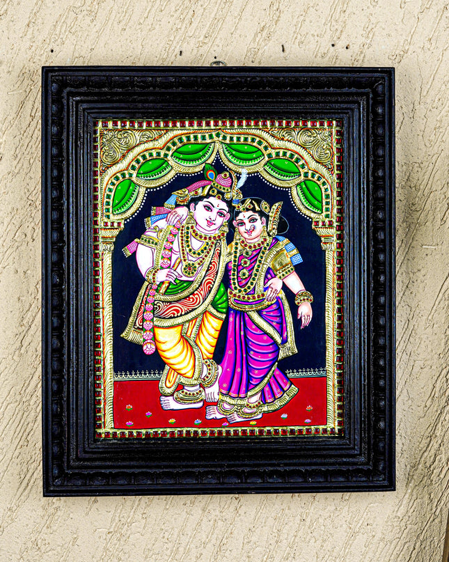 Tanjore Painting - Radha-Krishna - Flat (Gold Foil) - 15x12 inch - WL5336